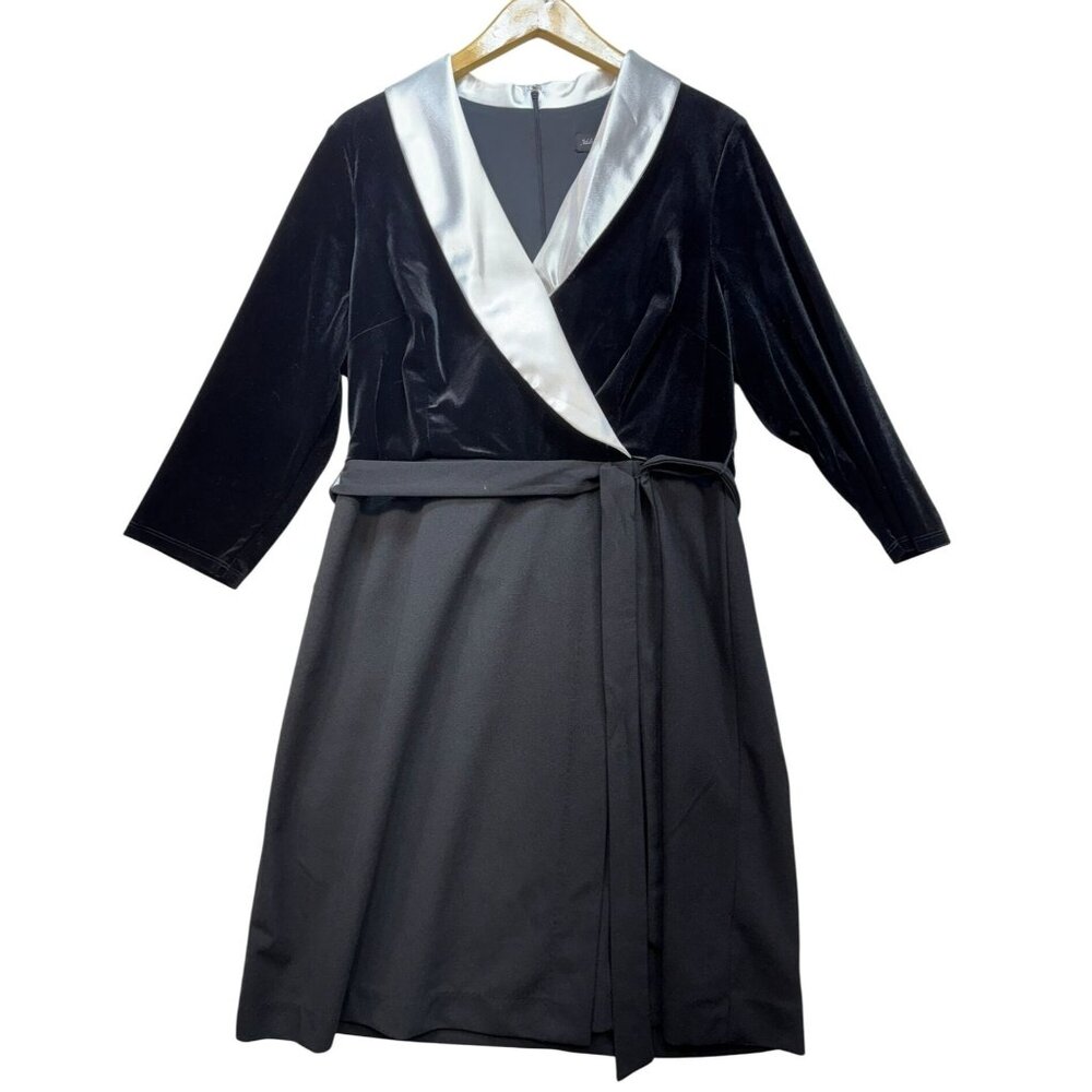 Addison Evenings Womens Wrap Dress V-Neckline Size 14 Black & Silver